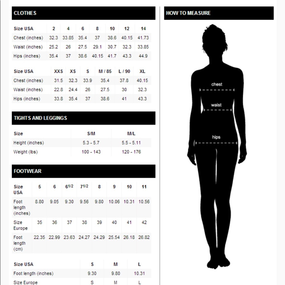 Zara size chart